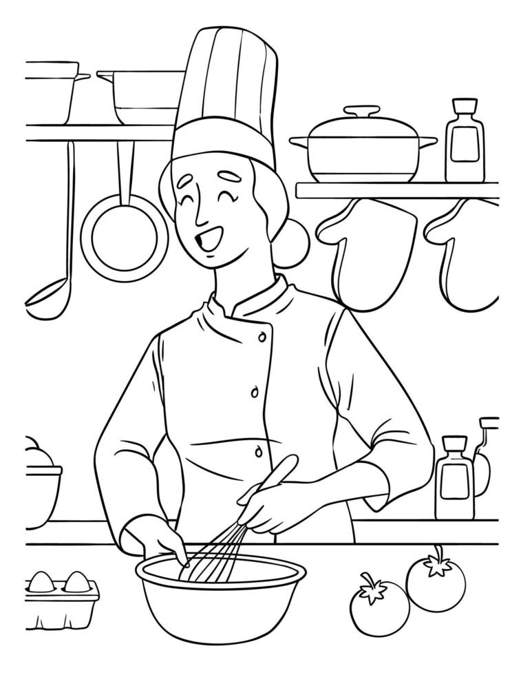 Cocinero para colorear página para niños vector