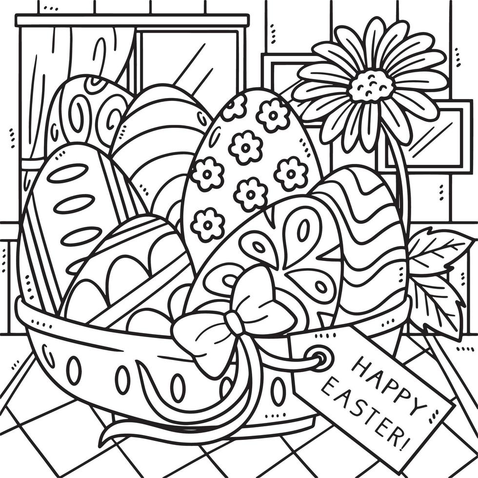 Happy Easter Egg Basket Coloring Page for Kids vector
