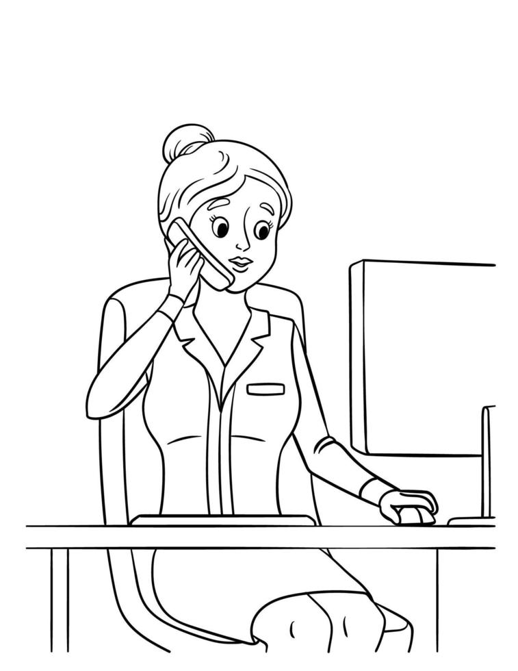 Secretary Isolated Coloring Page for Kids vector