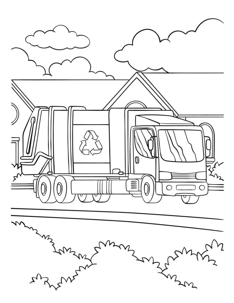 Garbage Truck Coloring Page for Kids vector