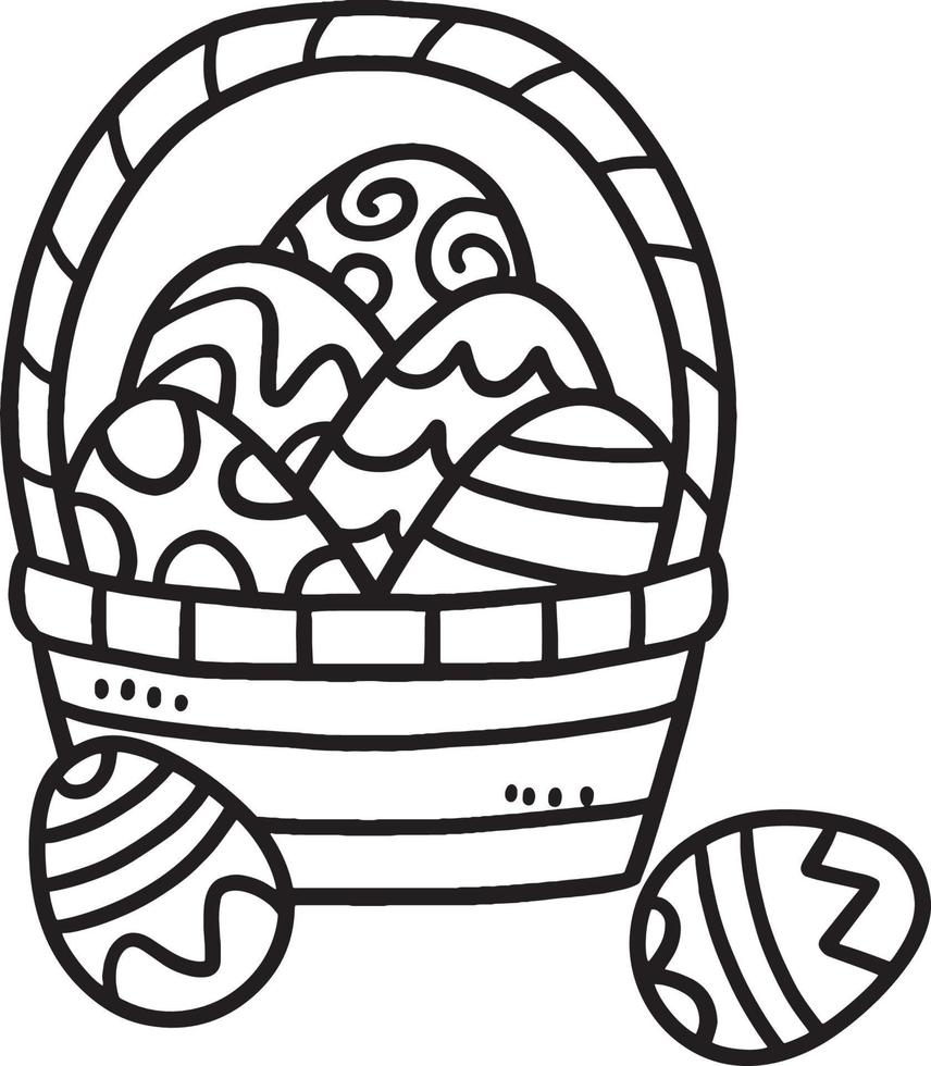 Easter Egg Basket Isolated Coloring Page for Kids vector