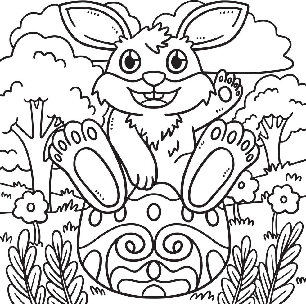 Bunny Sitting on Easter Egg Coloring Page vector