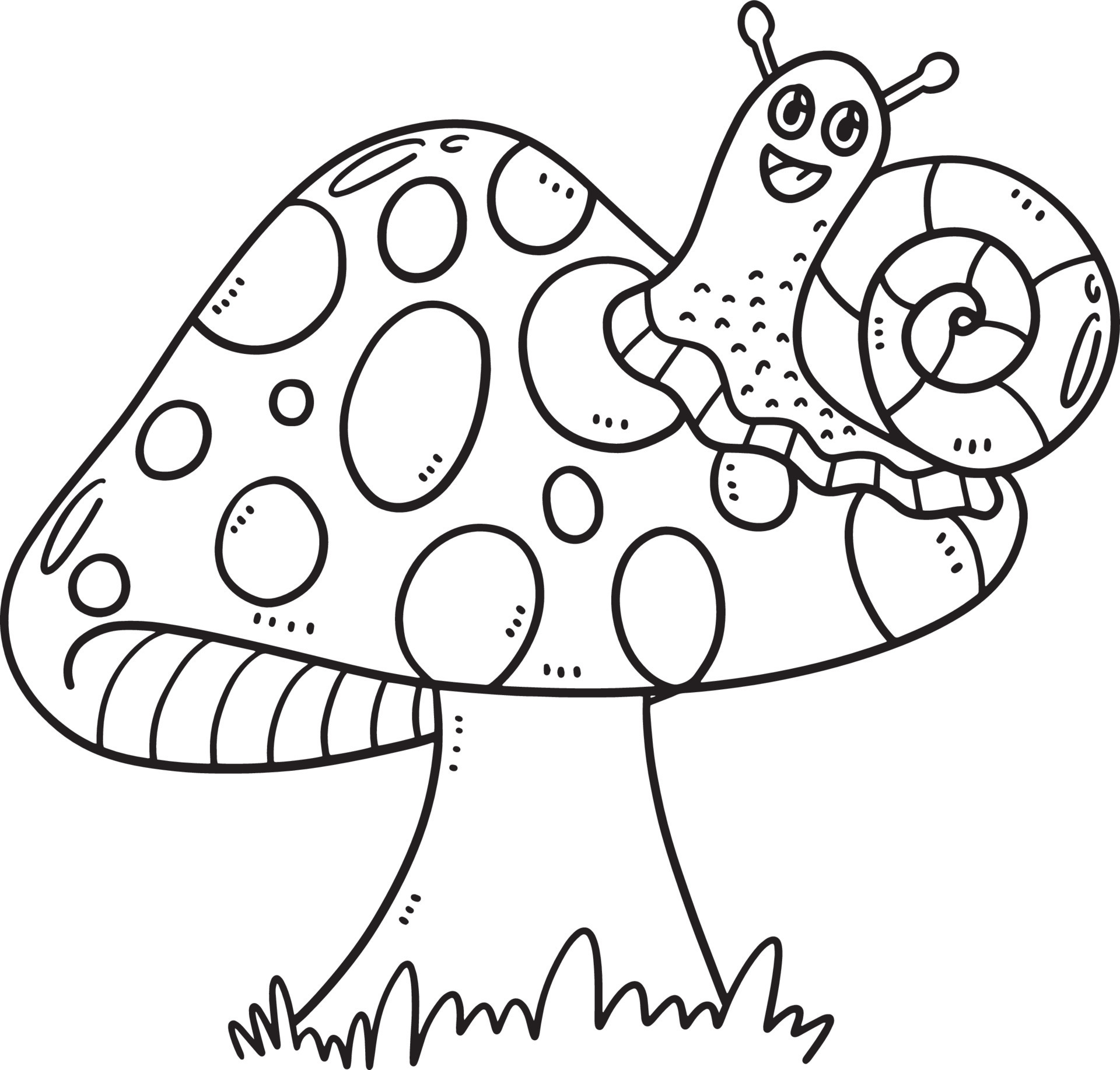 Snail and big mushroom coloring page for kids drawing education. Simple  cartoon illustration in fantasy theme for coloring book 14016666 Vector Art  at Vecteezy