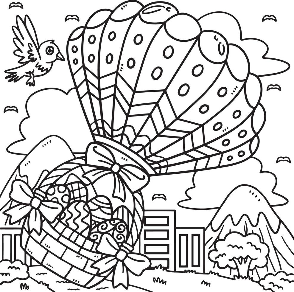 Easter Basket Of Eggs in Hot Air Balloon Coloring vector