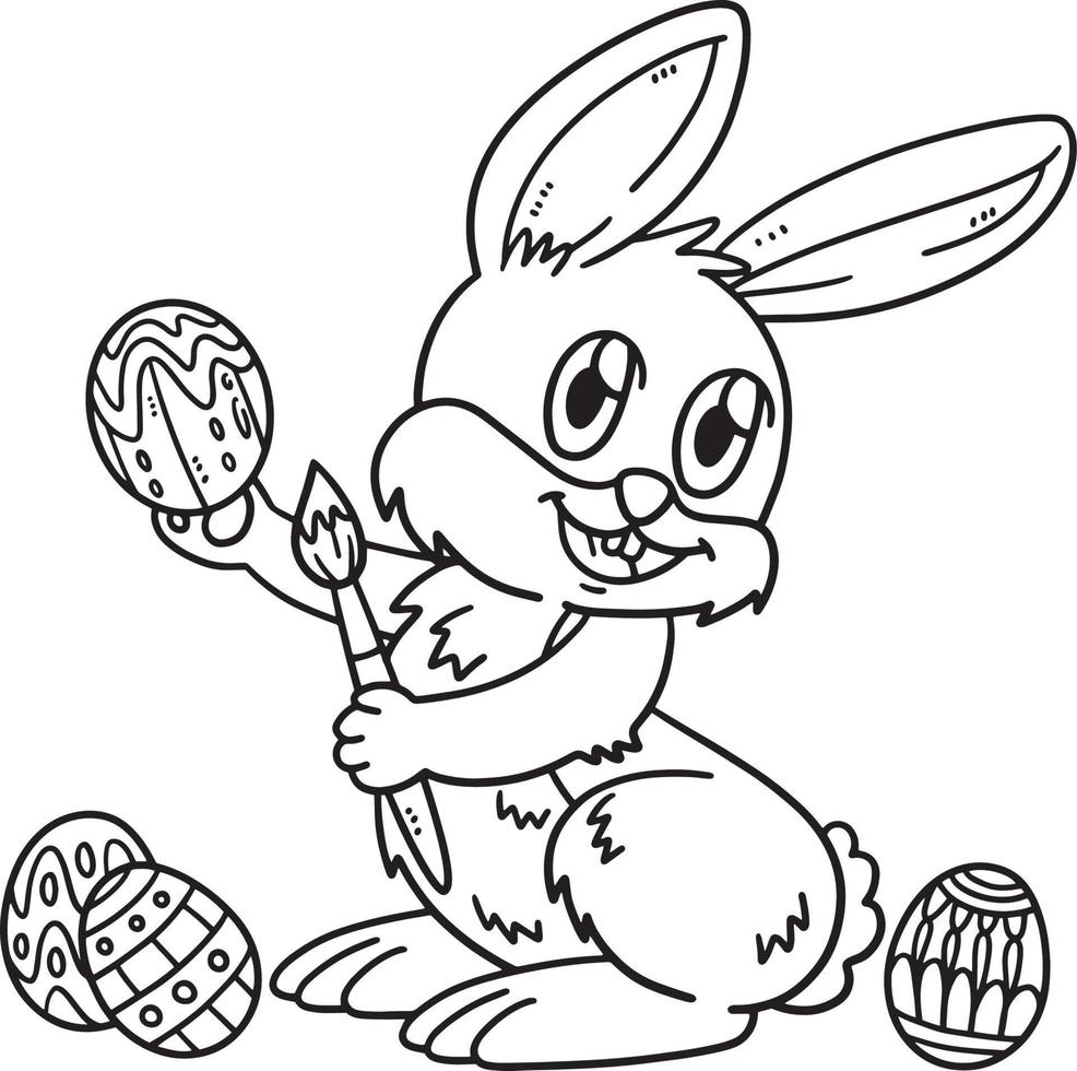Bunny Painting Easter Egg Isolated Coloring Page vector