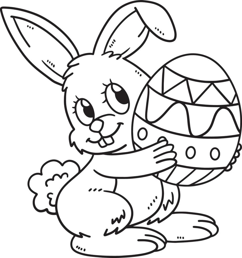 Bunny Carrying Easter Egg Isolated Coloring Page vector