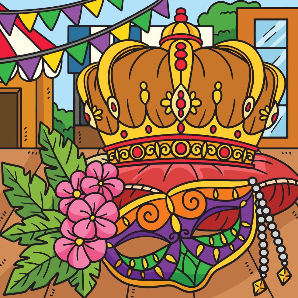 Mardi Gras King Crown and Mask Colored Cartoon vector