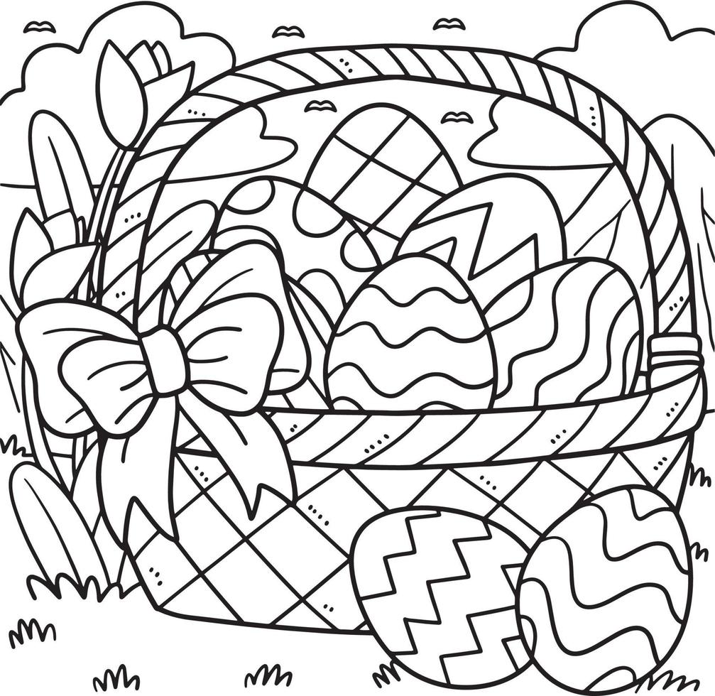 Easter Eggs Basket Coloring Page for Kids vector
