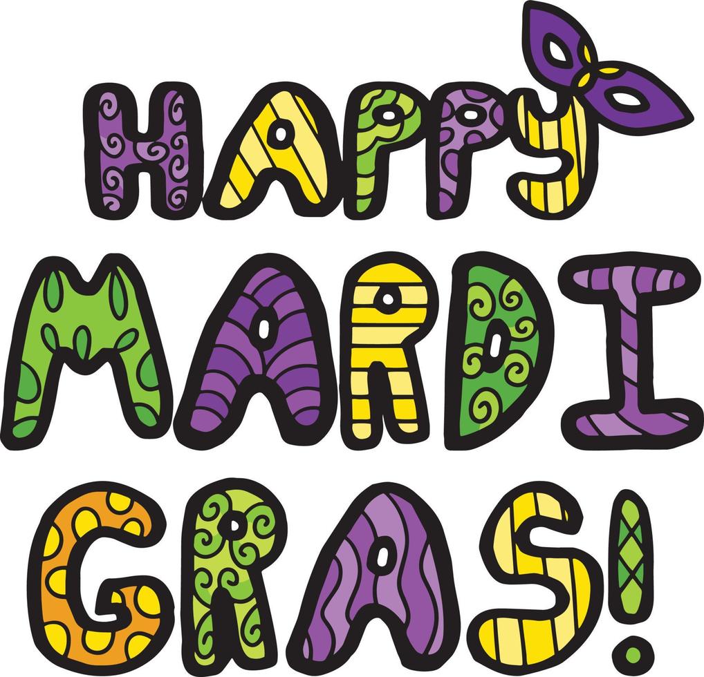 Happy Mardi Gras Cartoon Colored Clipart vector