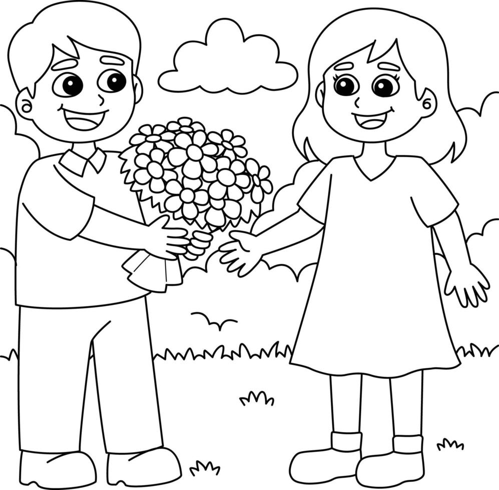 Valentines Day Loving Couple Coloring Page vector