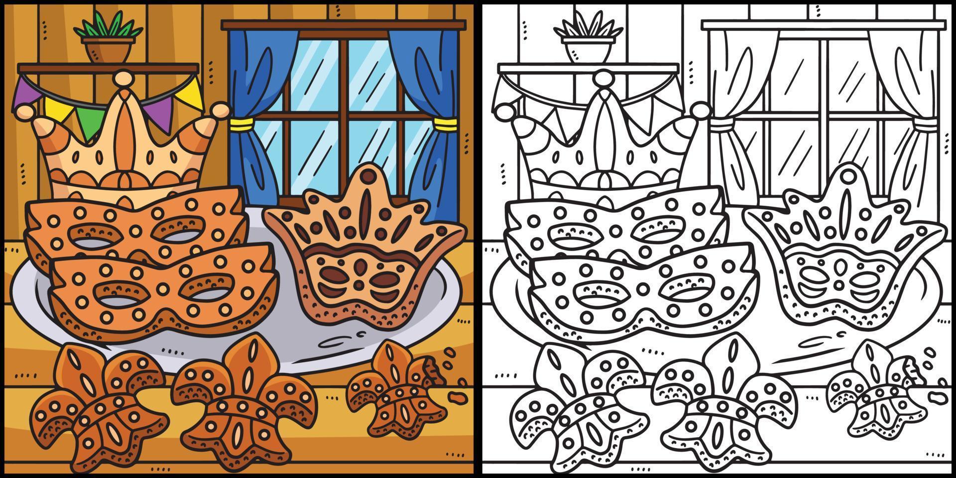 Mardi Gras Cookies Coloring Page Illustration vector