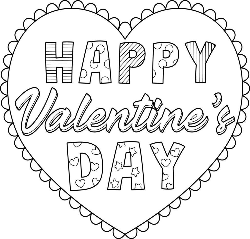 Happy Valentines Day Isolated Coloring Page vector