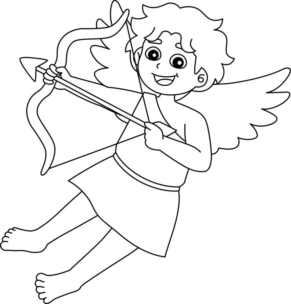 Valentines Day Cupid Isolated Coloring Page vector