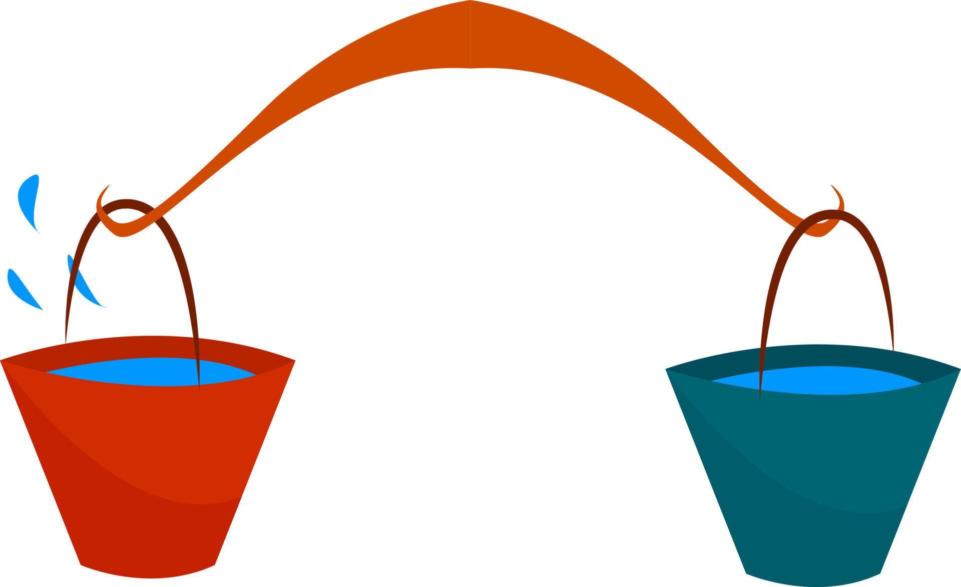 Two buckets of water, illustration, vector on white background