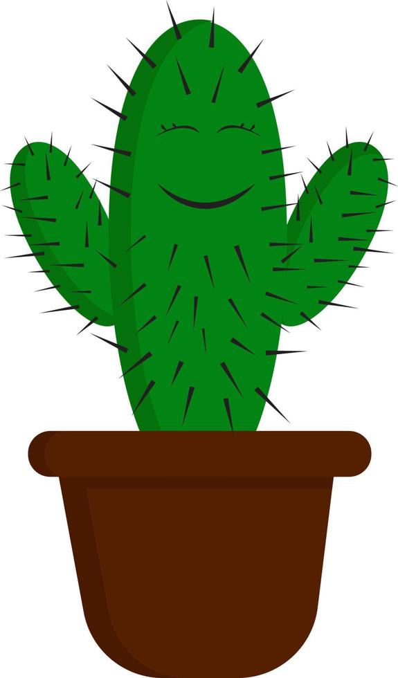 A happy green cactus, vector or color illustration.