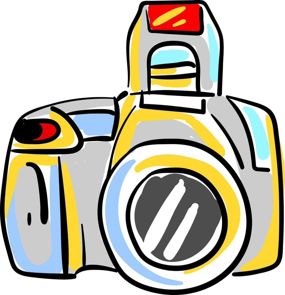 Yellow camera, illustration, vector on white background.
