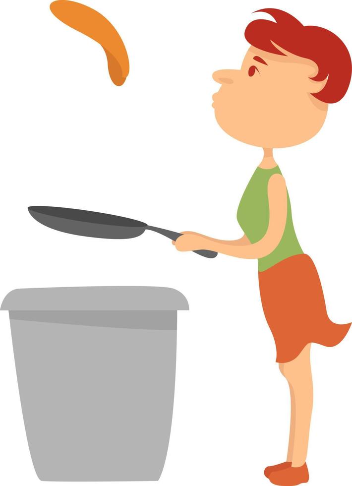 Woman cook pancakes, illustration, vector on white background