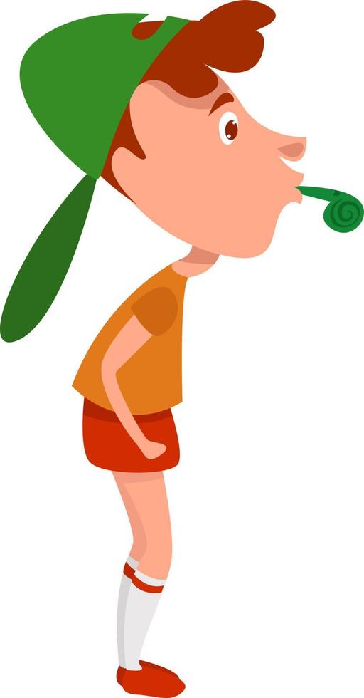 Boy with whistle, illustration, vector on white background