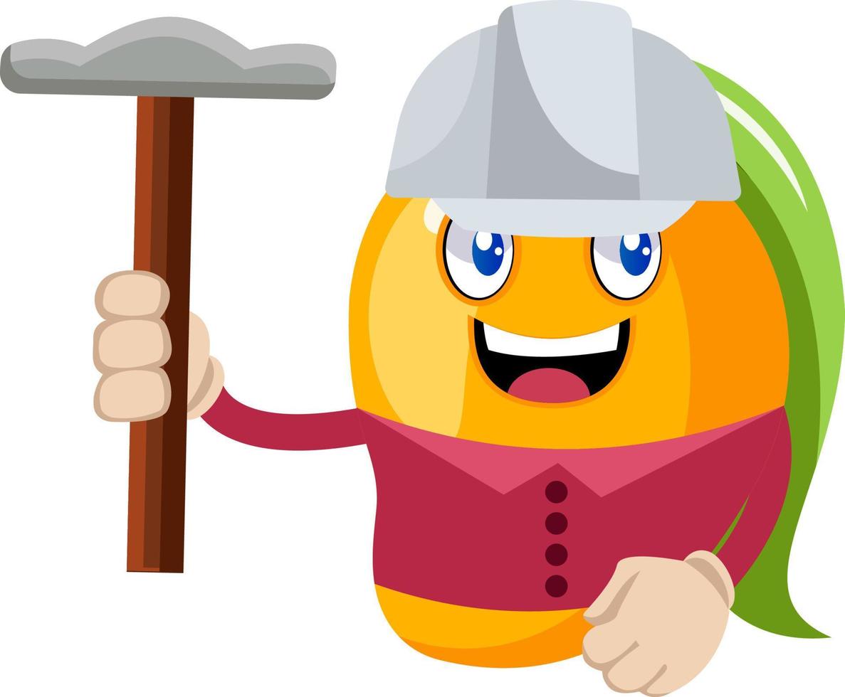 Mango with hammer, illustration, vector on white background.