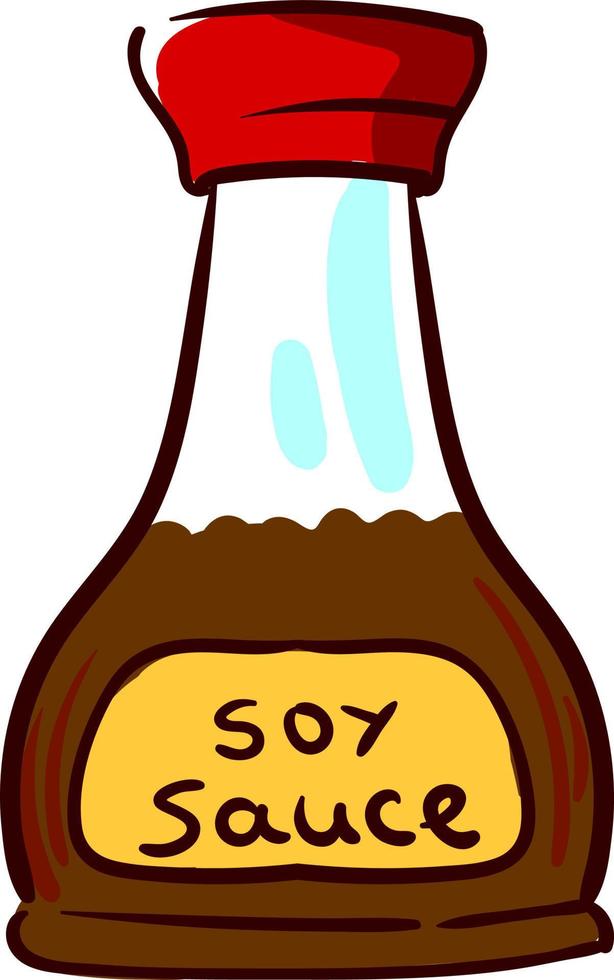 Salsa de soja en botella, ilustración, vector sobre fondo blanco.