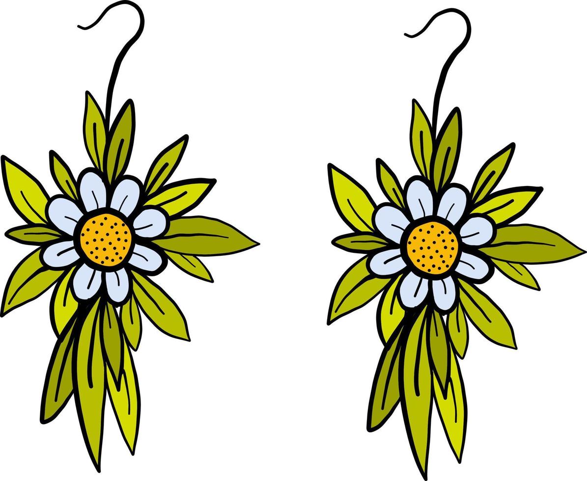 Pendientes de flores, ilustración, vector sobre fondo blanco.