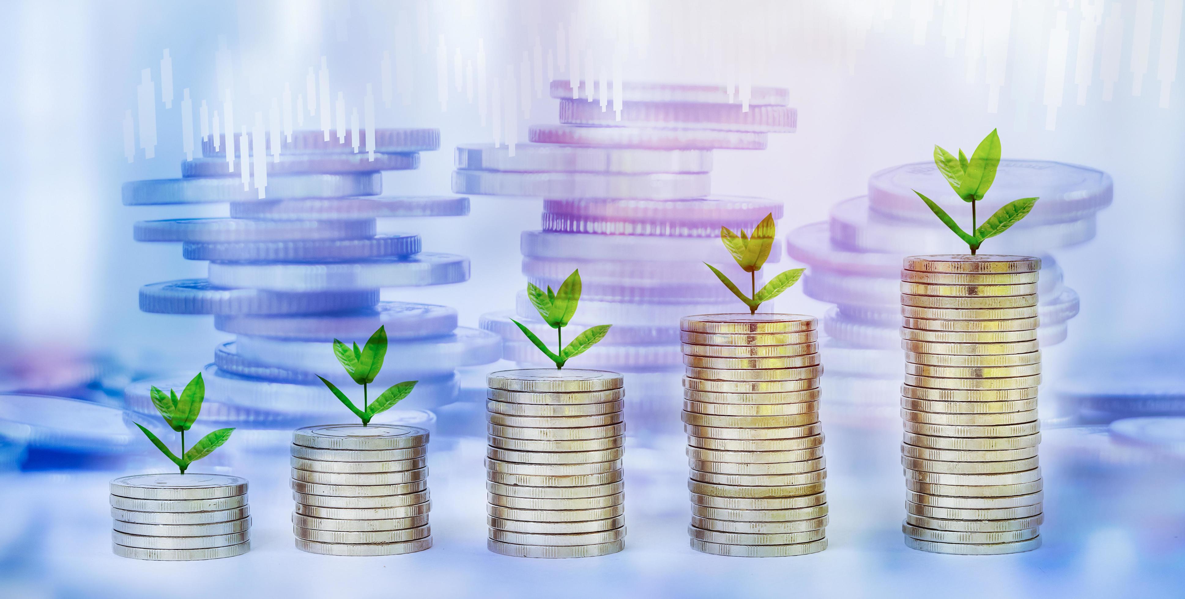 Investment growth concept with money tree and financial charts representing Mad Money investment strategies
