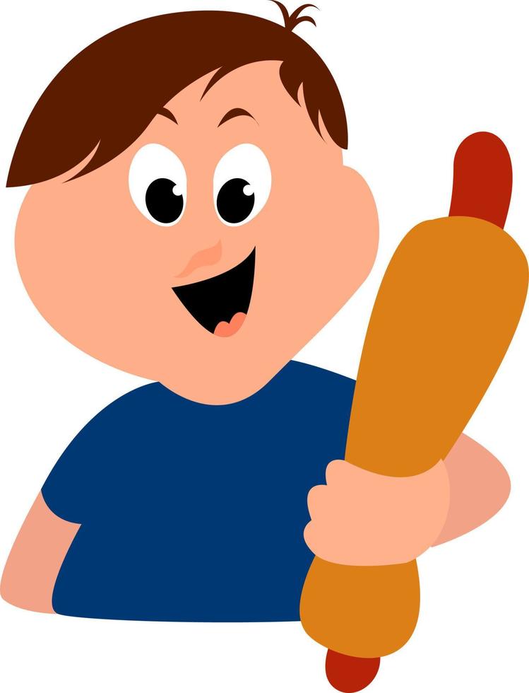 Boy with big hot dog, illustration, vector on white background.