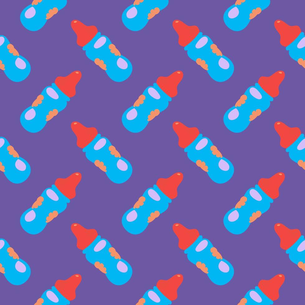 Baby bottle,seamless pattern on dark purple background. vector