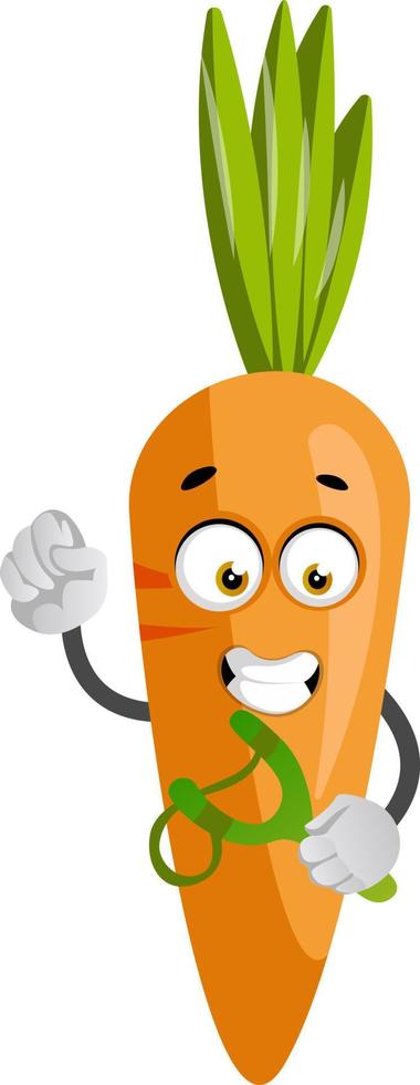 Carrot with sling shot, illustration, vector on white background.