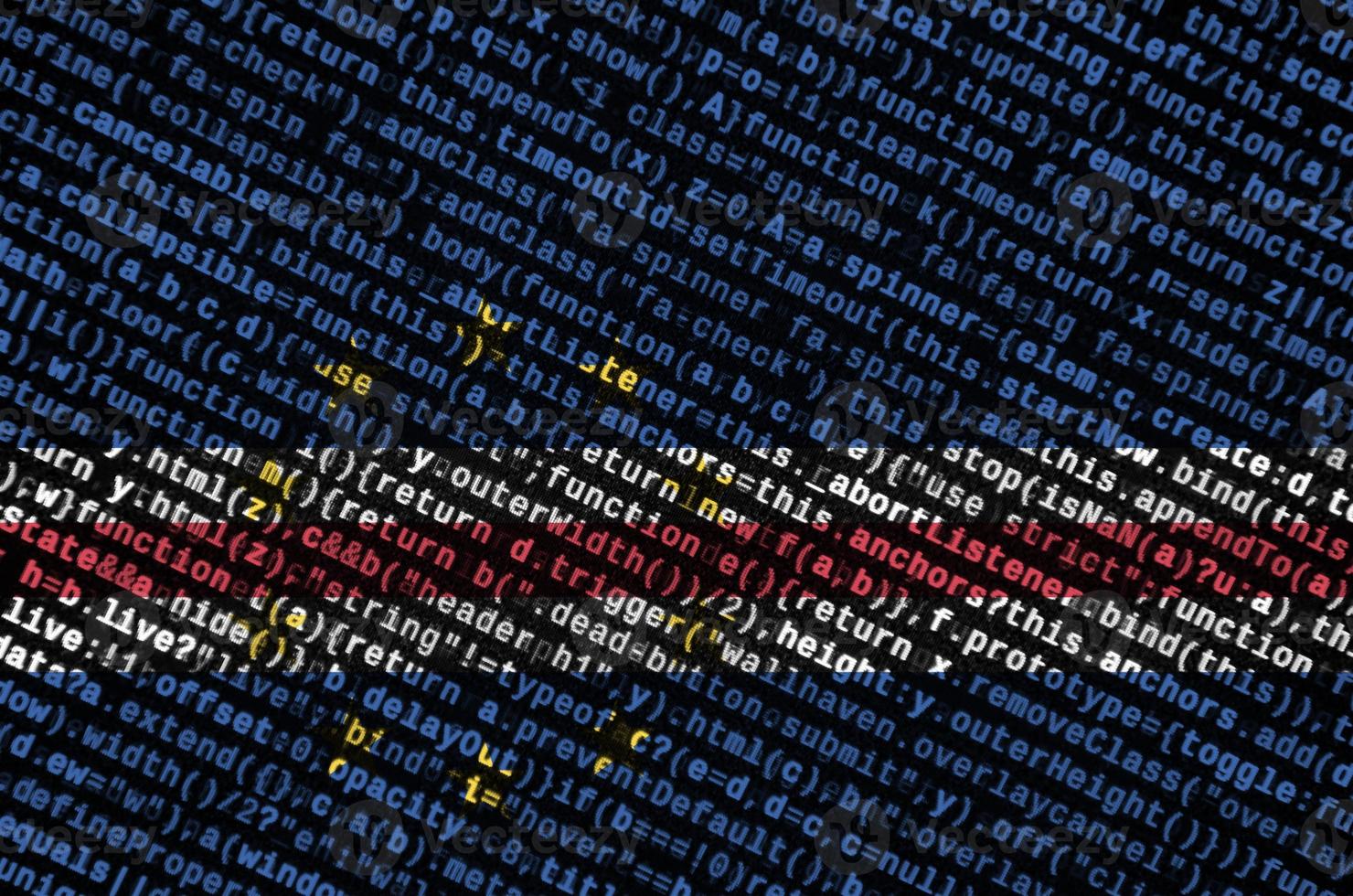 Cabo verde flag is depicted on the screen with the program code. The concept of modern technology and site development photo