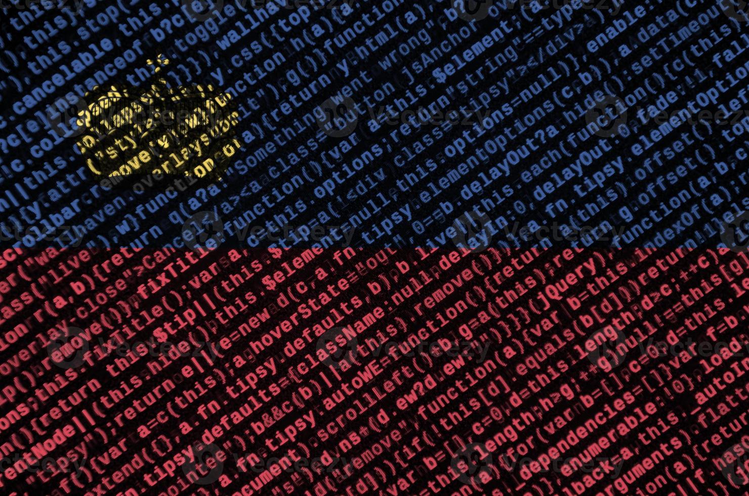 Liechtenstein flag is depicted on the screen with the program code. The concept of modern technology and site development photo