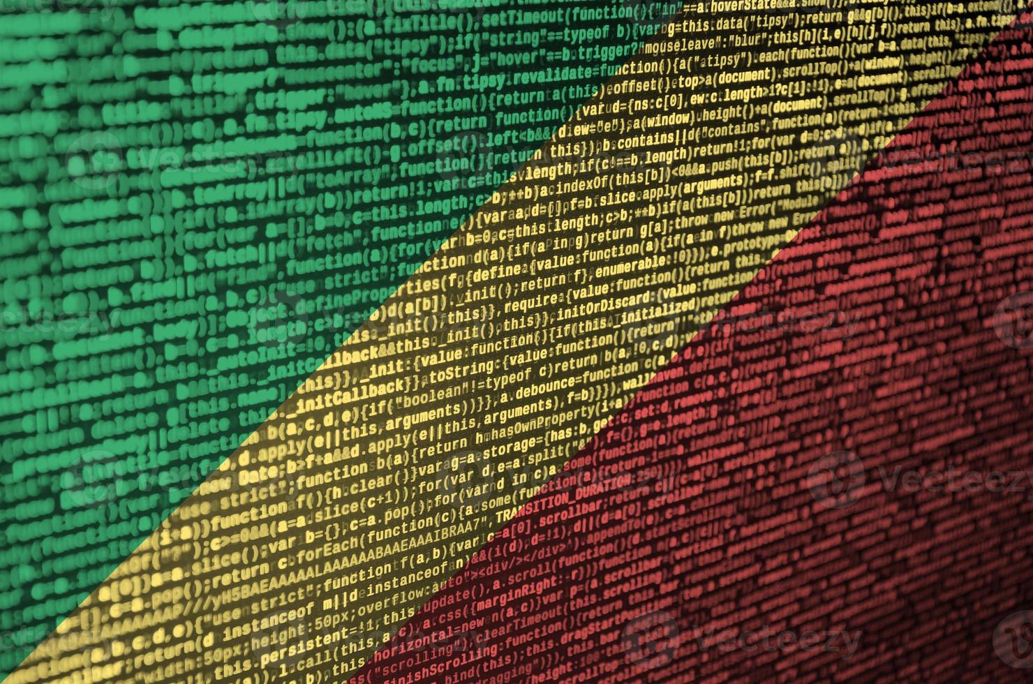 Congo flag is depicted on the screen with the program code. The concept of modern technology and site development photo