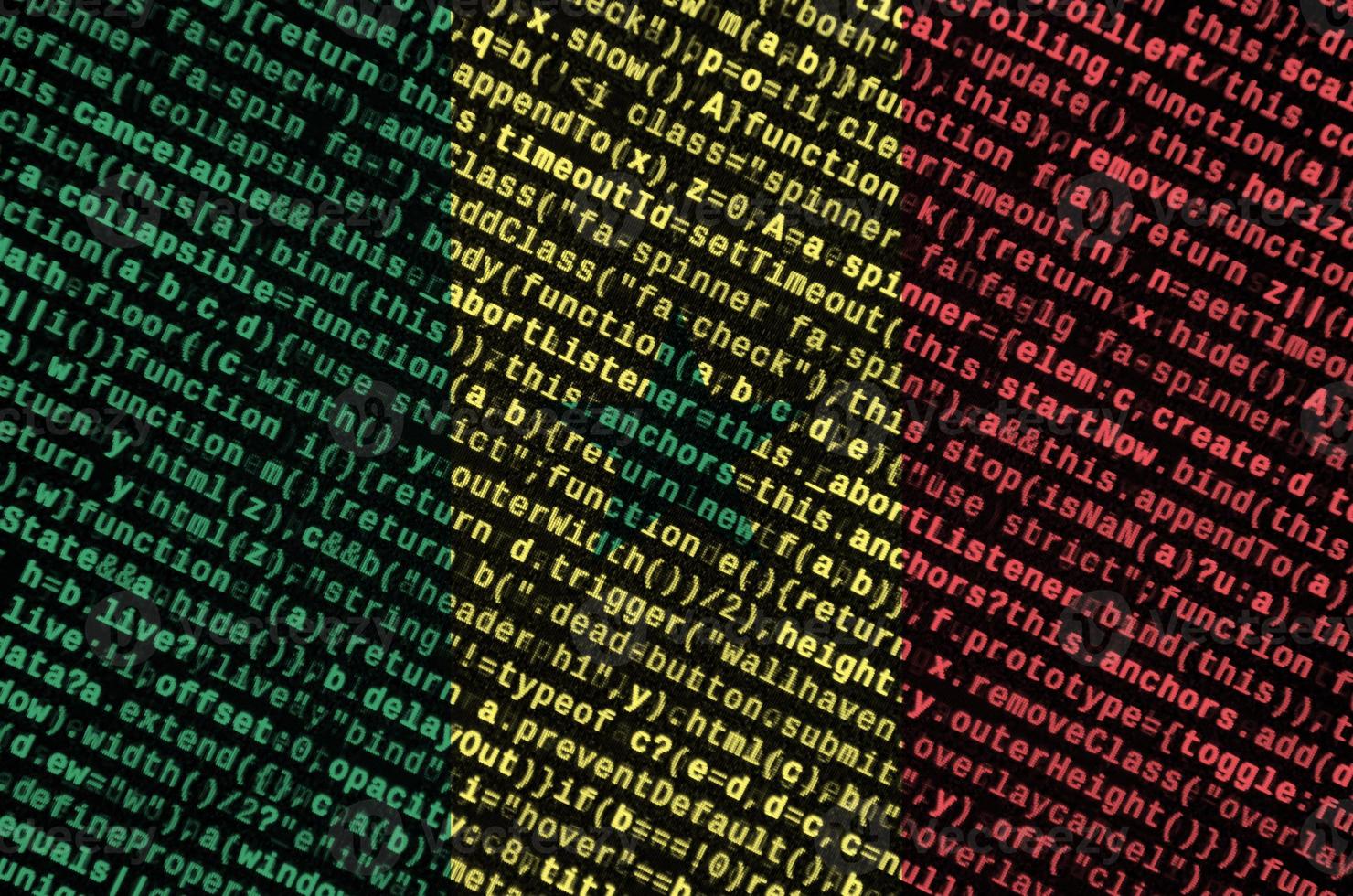 Senegal flag is depicted on the screen with the program code. The concept of modern technology and site development photo