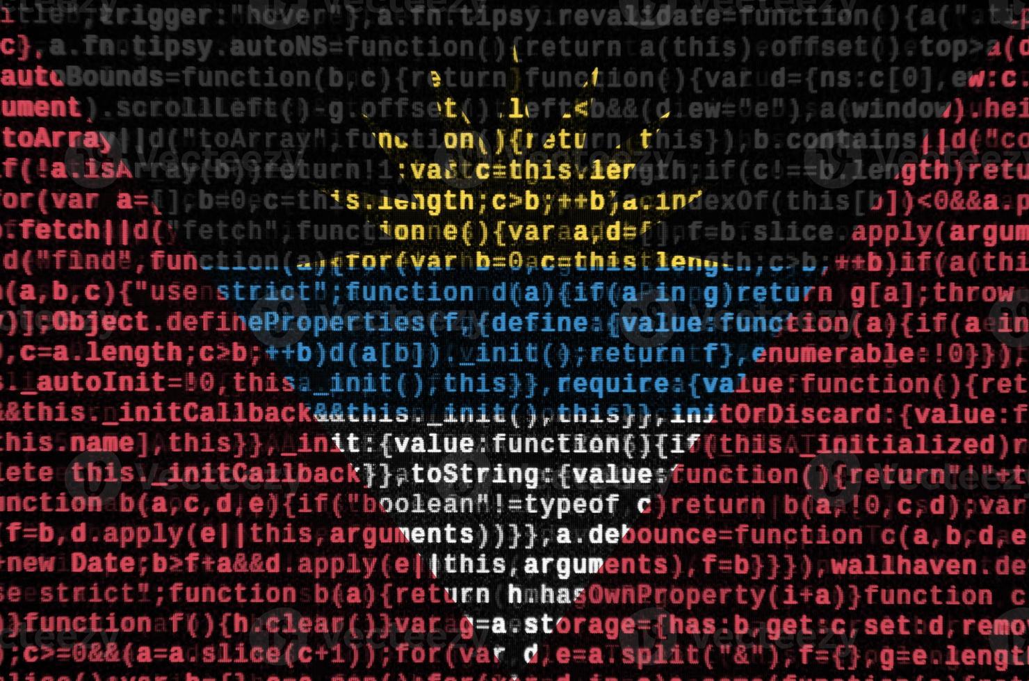 Antigua and Barbuda flag is depicted on the screen with the program code. The concept of modern technology and site development photo