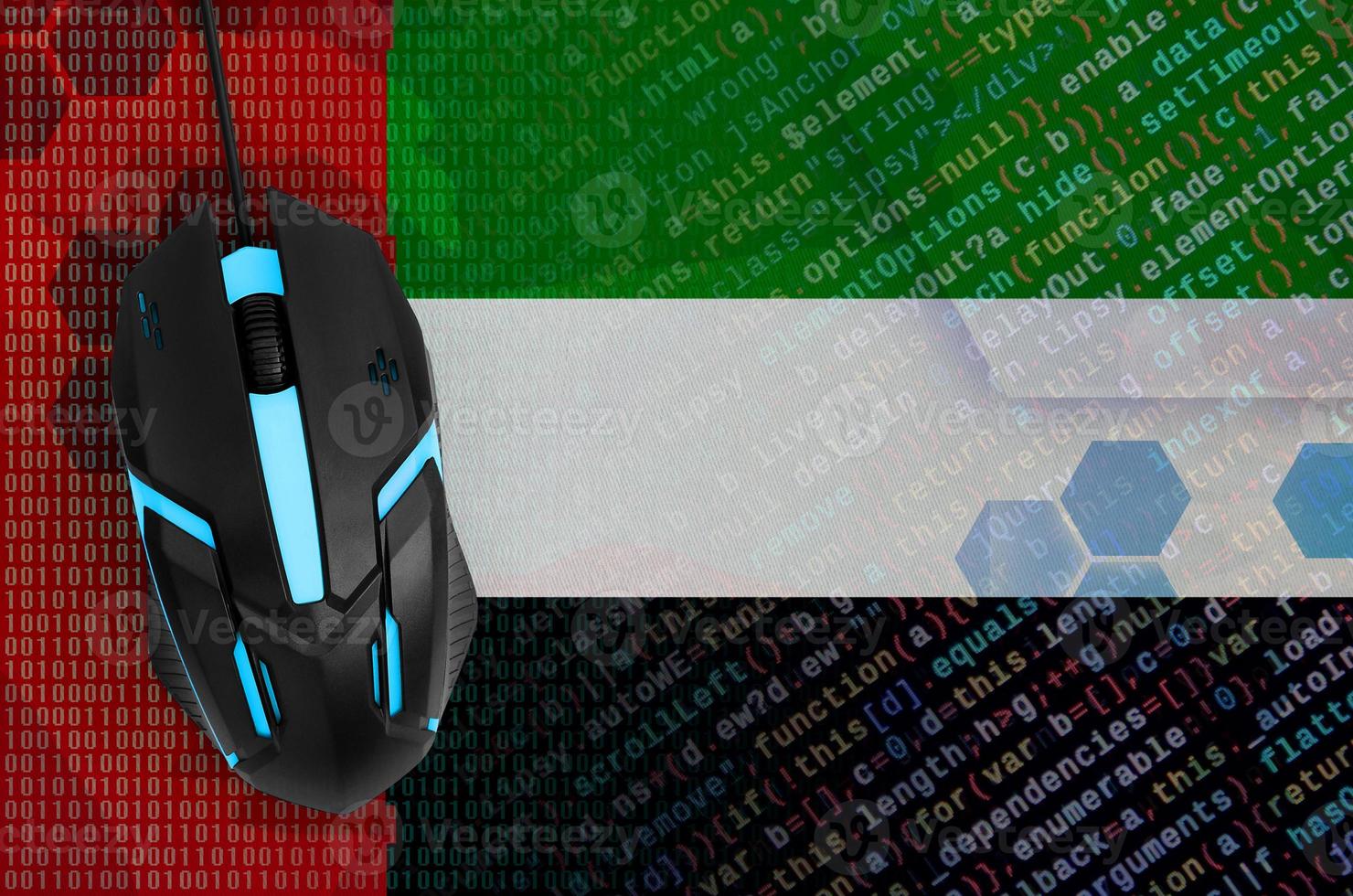 United Arab Emirates flag and computer mouse. Digital threat, illegal actions on the Internet photo
