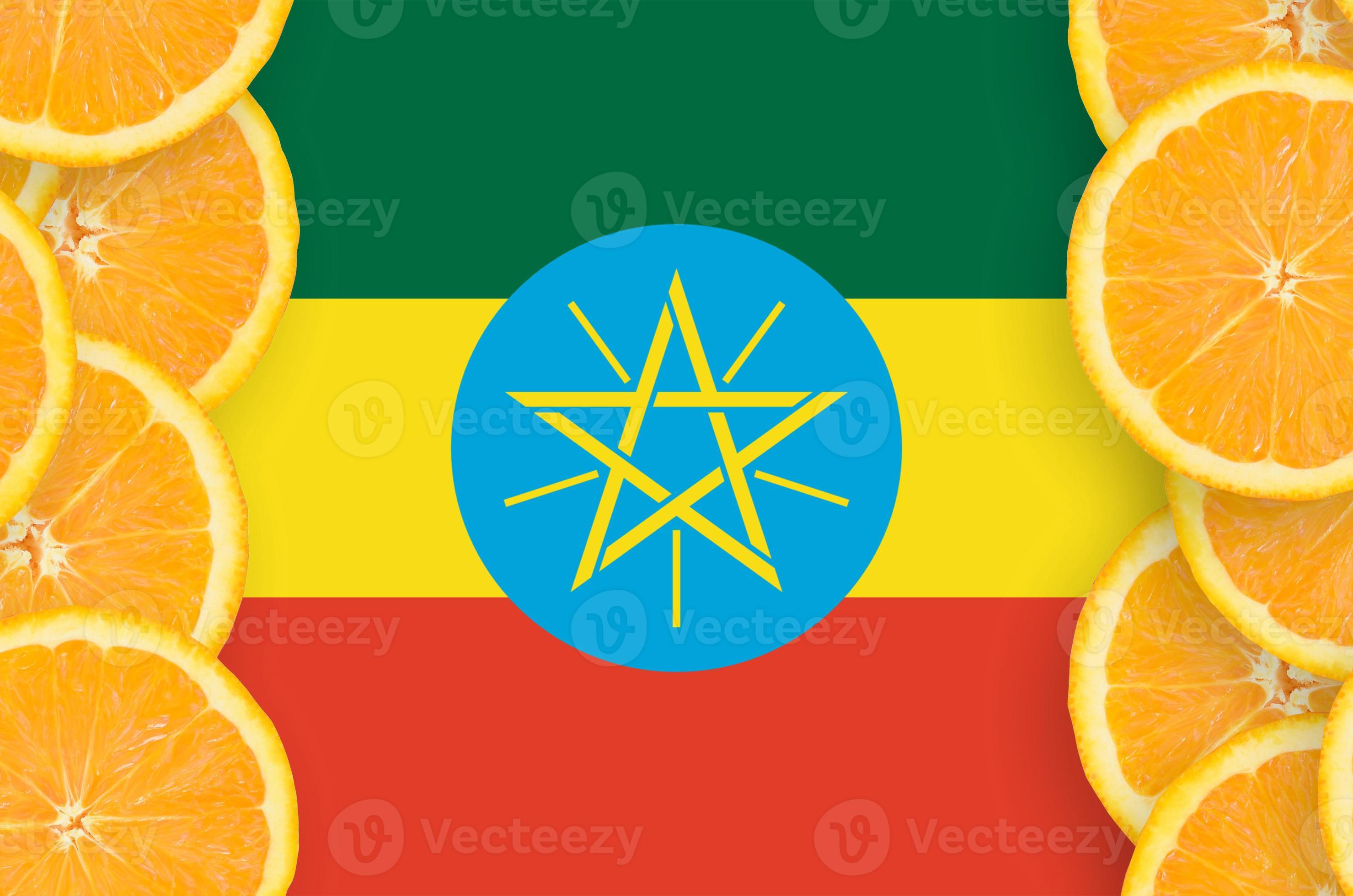 Ethiopia flag in citrus fruit slices vertical frame 13802739 Stock