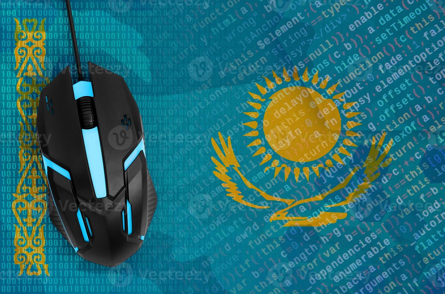 Kazakhstan flag and computer mouse. Digital threat, illegal actions on the Internet photo