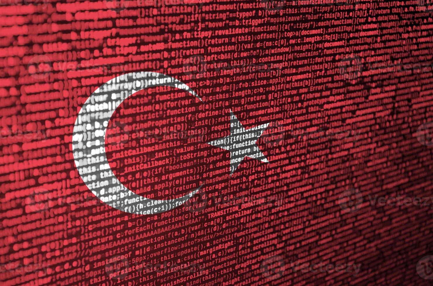 Turkey flag is depicted on the screen with the program code. The concept of modern technology and site development photo