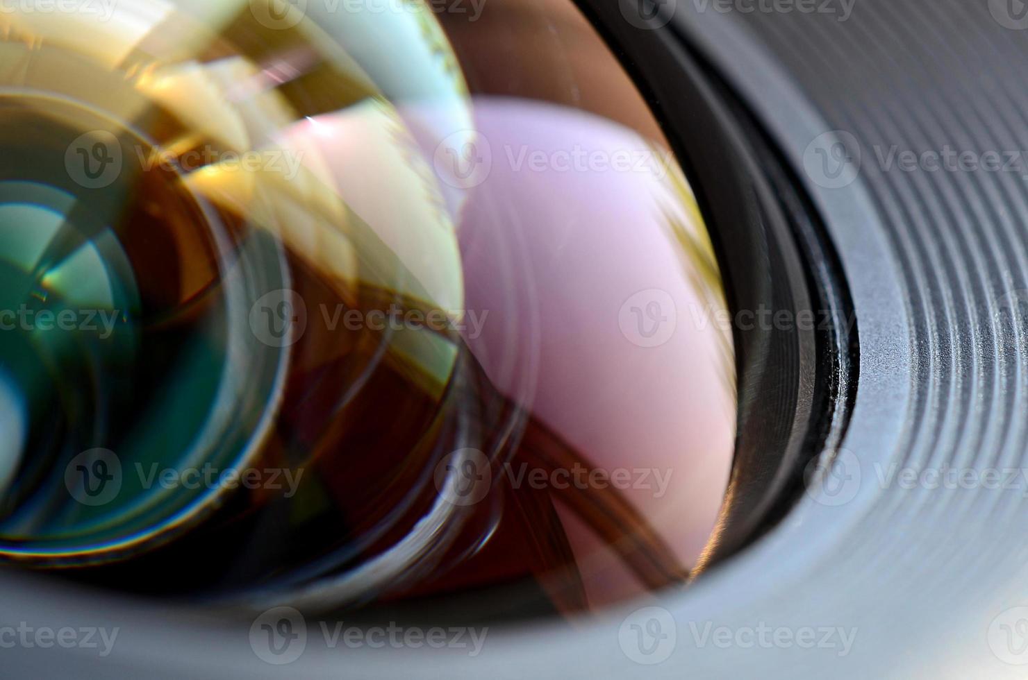 Photo Camera lens close up macro view. Concept of photographer or camera man job