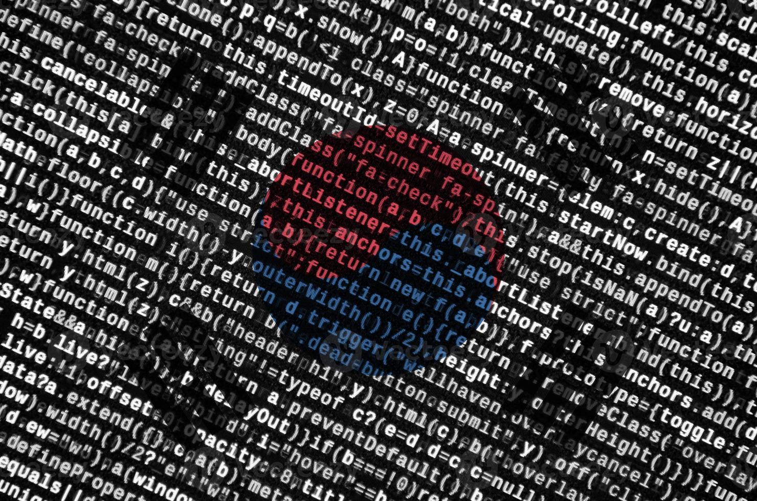South Korea flag is depicted on the screen with the program code. The concept of modern technology and site development photo