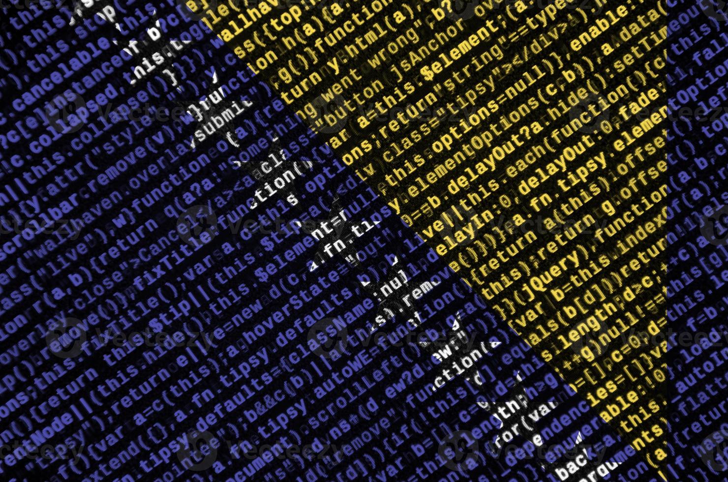 Bosnia and Herzegovina flag is depicted on the screen with the program code. The concept of modern technology and site development photo