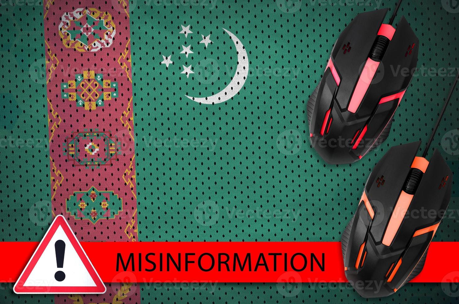 Turkmenistan flag and two computer mouses. Misinformation during Coronavirus or 2019-nCov virus concept photo