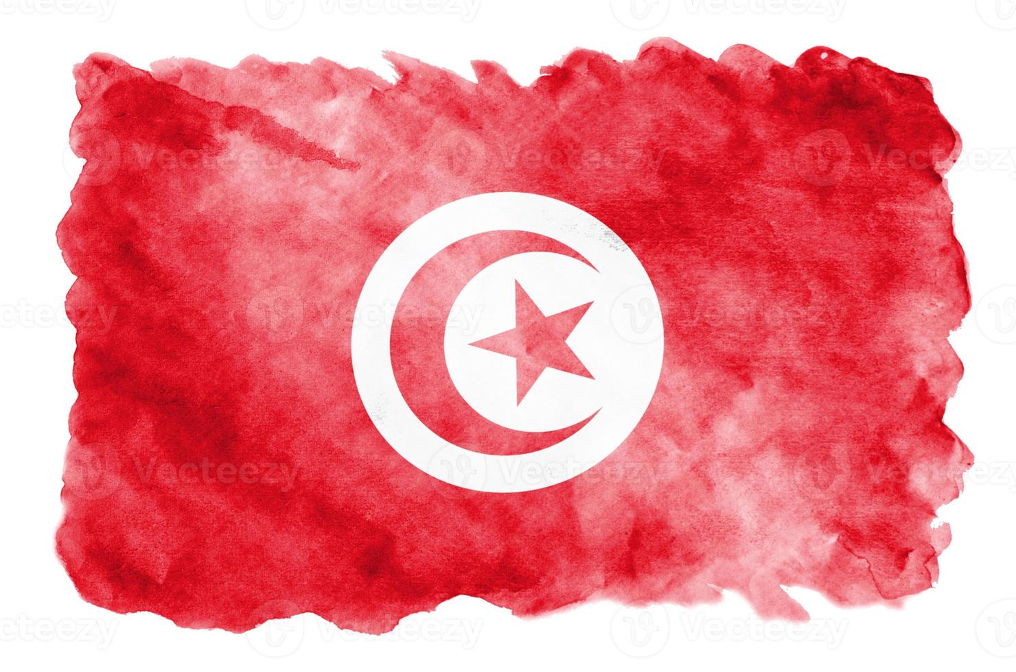 Tunisia flag is depicted in liquid watercolor style isolated on white background photo