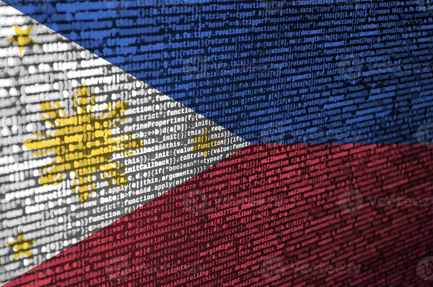 Philippines flag is depicted on the screen with the program code. The concept of modern technology and site development photo