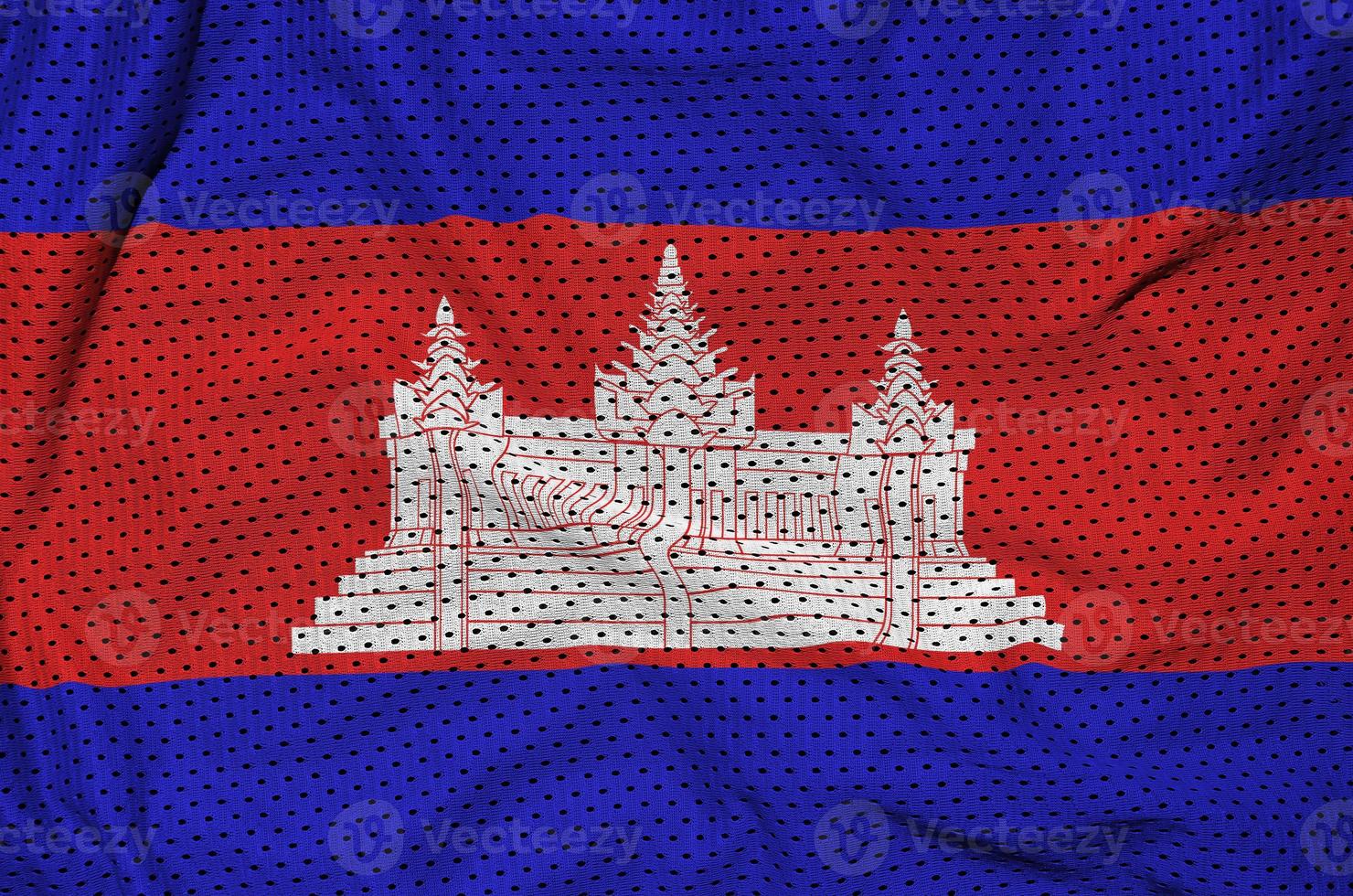 Cambodia flag printed on a polyester nylon sportswear mesh fabri photo