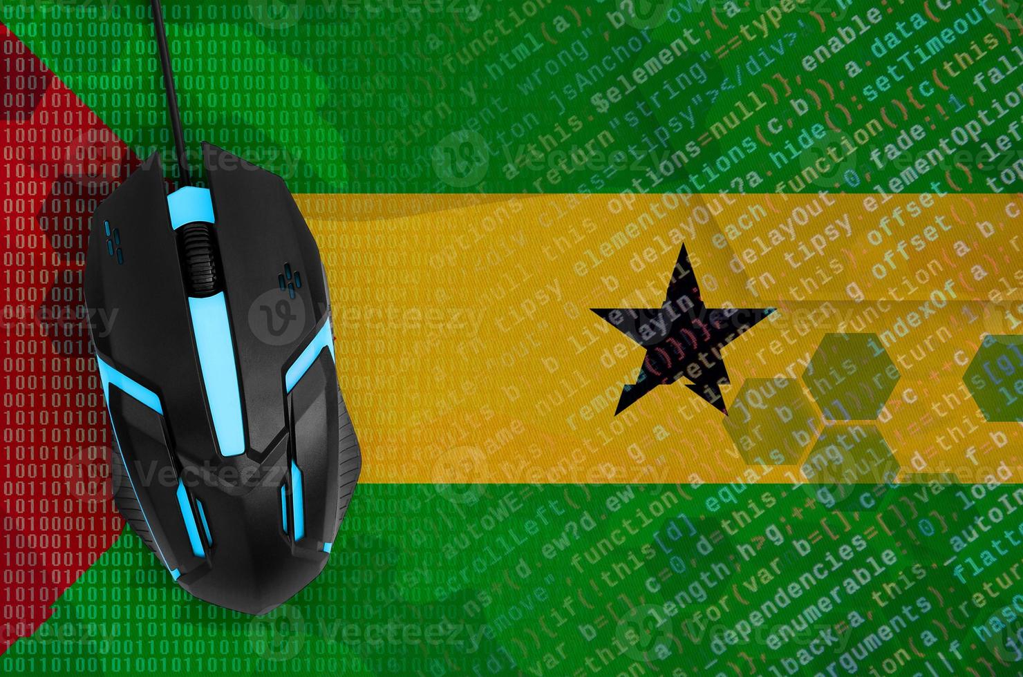 Sao Tome and Principe flag and computer mouse. Digital threat, illegal actions on the Internet photo