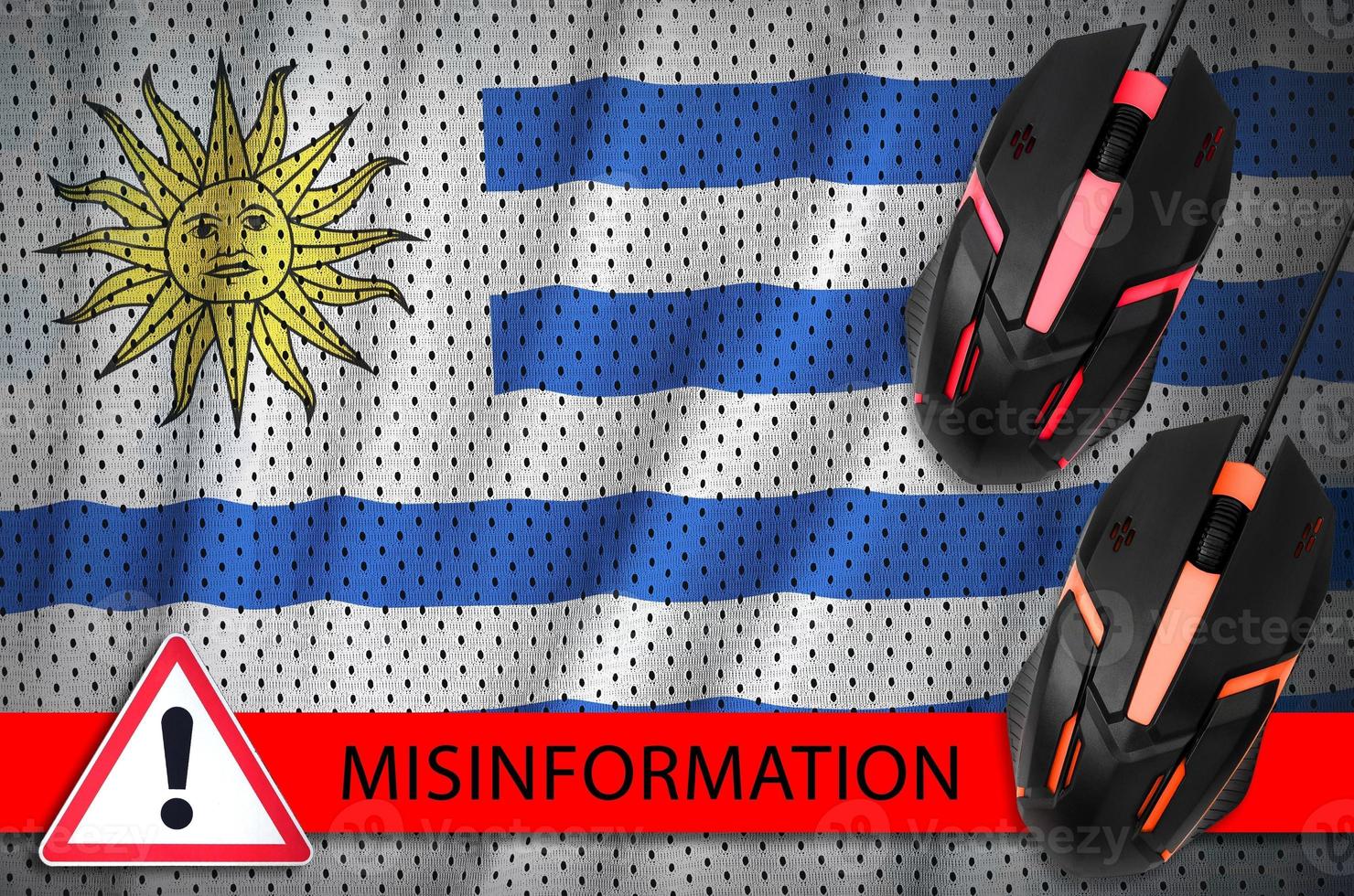 Uruguay flag and two computer mouses. Misinformation during Coronavirus or 2019-nCov virus concept photo