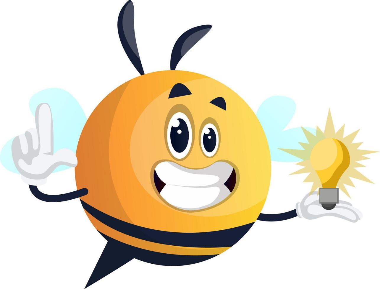 Bee holding a light bulb, illustration, vector on white background.