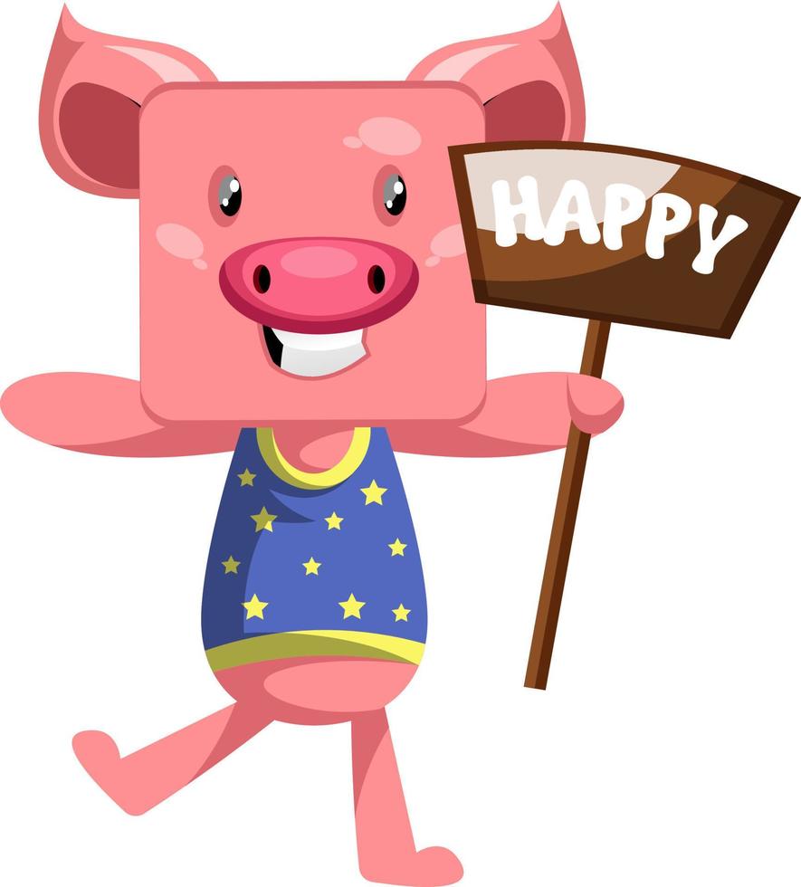 Happy pig, illustration, vector on white background.