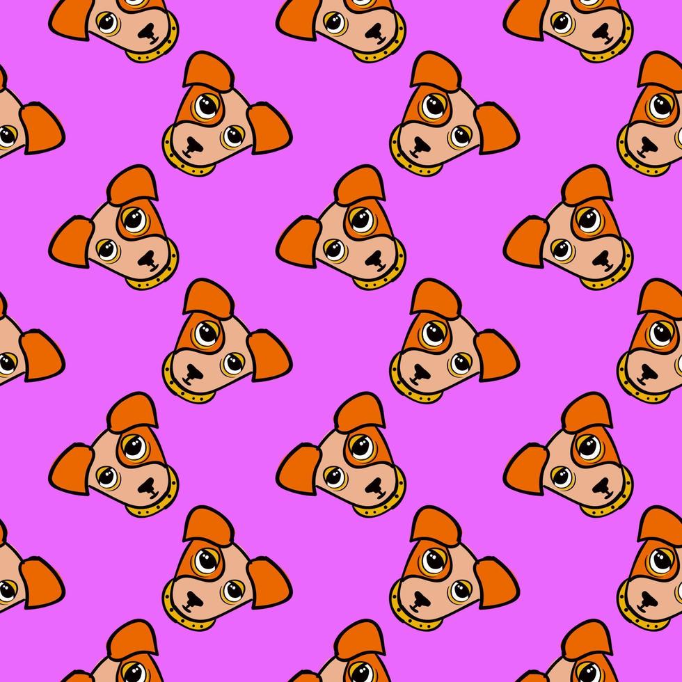 Sad dog, seamless pattern on purple background. vector